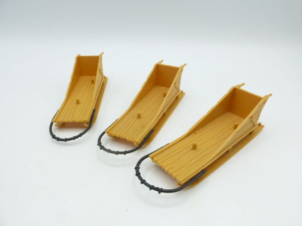 Timpo Toys 3 bright chassis dog sledges - for dioramas / hobbyists