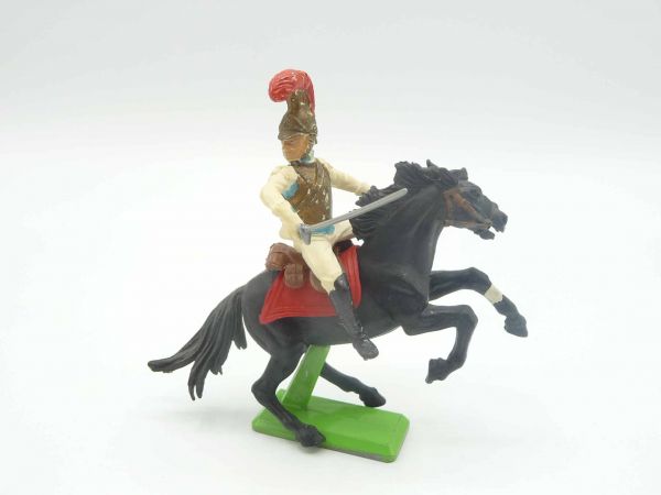 Britains Deetail Waterloo; soldier riding, gold/beige, storming with sabre