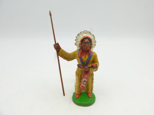 Indianerhäuptling mit Friedenspfeife + Speer - tolle Figur