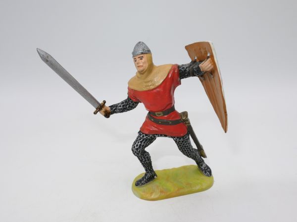 Preiser 7 cm Bayeux Norman with sword + shield, red shirt