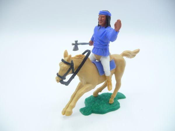 Timpo Toys Apache reitend blau mit "Apachenhose", weiße Hose