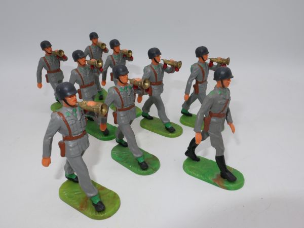 Elastolin 7 cm Parade mit 8 Hornisten + Offizier im Marsch, Nr. 9929 + 9921