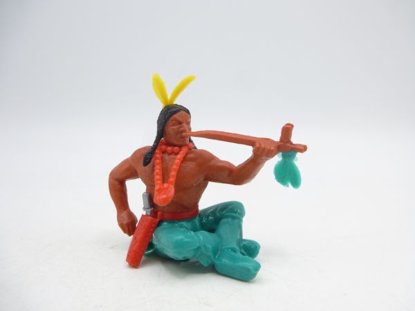 Timpo Toys Indianer 3. Version sitzend mit Friedenspfeife, grüne Hose