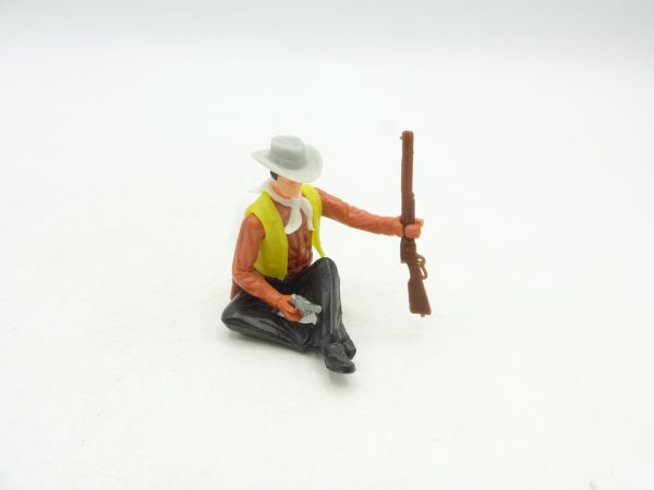 Elastolin 5,4 cm Cowboy sitzend mit Pistole + Gewehr