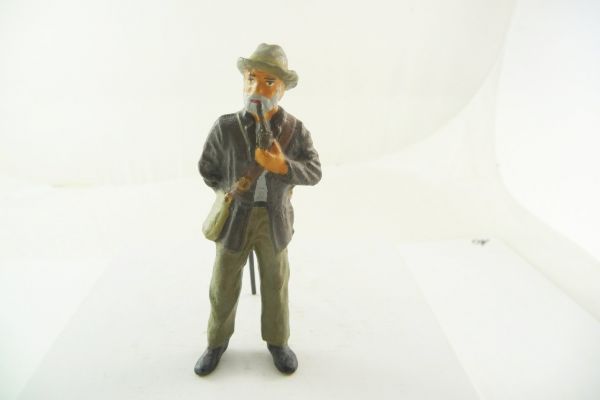 Lineol Masse Älterer Herr mit Stock + Pfeife, 8 cm - tolle Figur, sehr guter Zustand