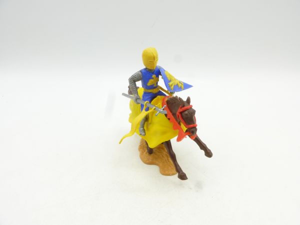 Timpo Toys Medieval knight medium blue/yellow, riding with flag