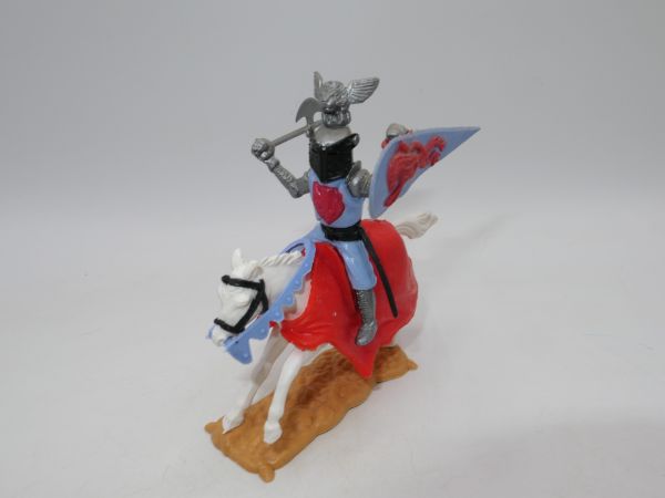 Timpo Toys Visor knight on horseback, light blue/red with sword