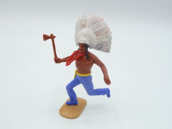 Timpo Toys Chief with short feather headdress, running with tomahawk