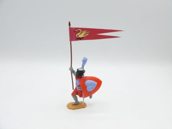 Timpo Toys Visierritter rot/hellblau laufend mit Fahne (rot/schwarz)