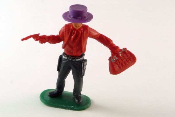 Timpo Toys Cowboy 1. Version feste Holster u. großer Hut, Pistole u. Geldtasche