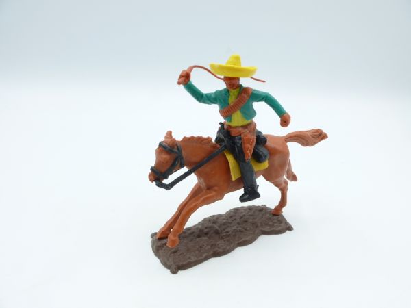 Timpo Toys Mexikaner reitend mit Peitsche, grün/gelb - tolle Bodenplatte