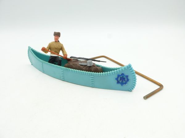 Timpo Toys Trapper canoe, turquoise, blue emblem (1 trapper + cargo)