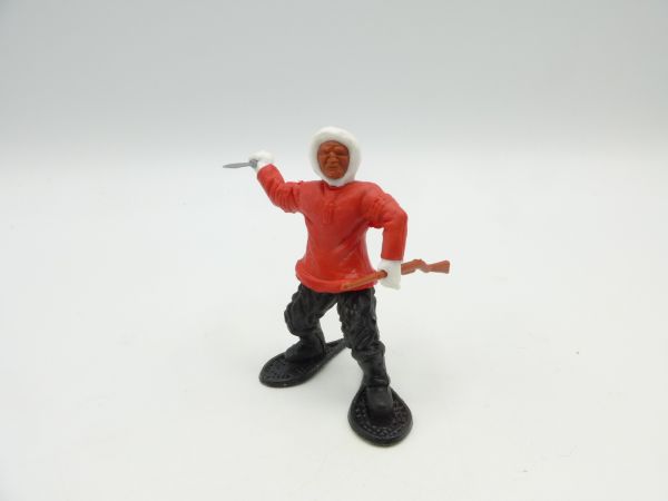 Timpo Toys Eskimo mit Messer + Gewehr, rot mit schwarzen Beinen
