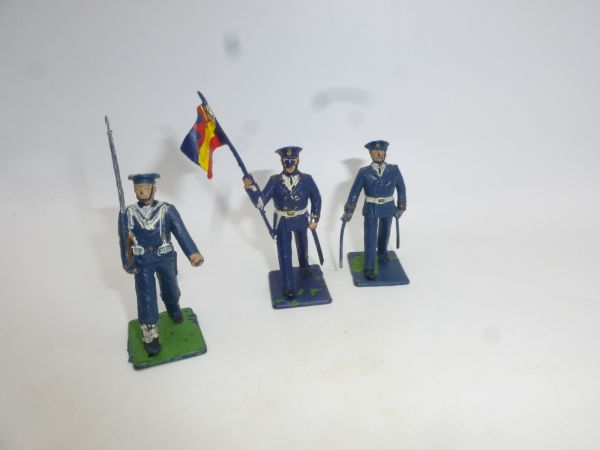 3 Marinefiguren (Offizier, Matrose, Fahnenträger), spanischer Hersteller