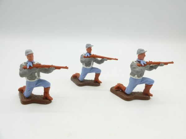 Timpo Toys 3 Confederate Army soldiers kneeling firing - great baseplates