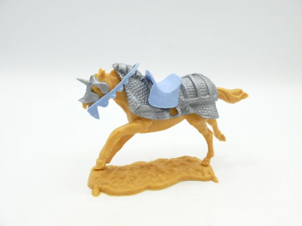 Timpo Toys Armoured Horse, beige, long-running, light blue saddle