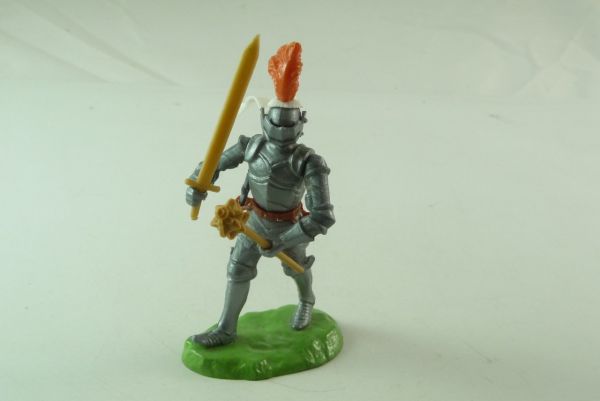 Elastolin Knight with sword and mace (3 weapons) - orange