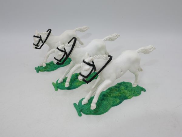 Timpo Toys 3 horses, white, black reins - very rare