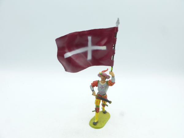 Elastolin 7 cm Landsknecht flag bearer with Swiss flag, No. 9003