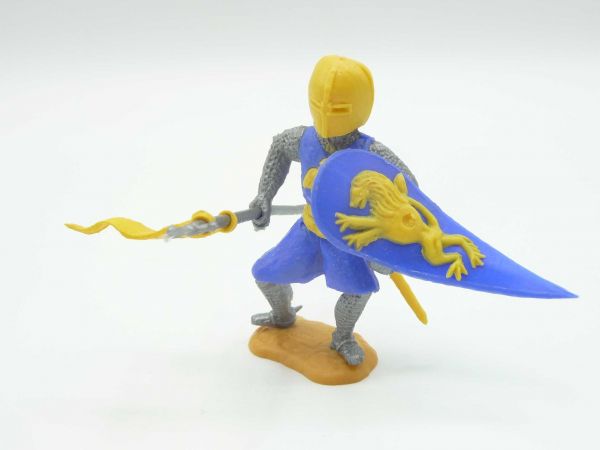 Timpo Toys Medieval knight medium blue/yellow with flag + shield - rare lower part