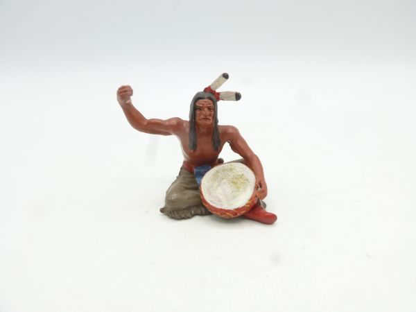Elastolin 7 cm (beschädigt) Indianer mit Trommel - Beschädigung siehe Fotos