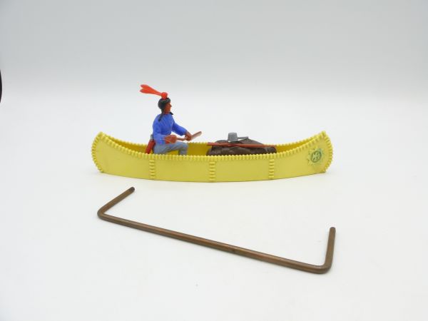 Timpo Toys Kanu (hellgelb, grünes Emblem), Indianer mit Ladung