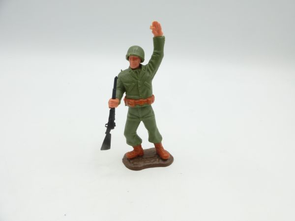 Timpo Toys Amerikaner stehend mit Gewehr, Arm oben - schöne Bodenplatte