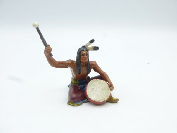 Elastolin 7 cm Indianer sitzend mit Trommel, Nr. 6836 - tolle Bemalung
