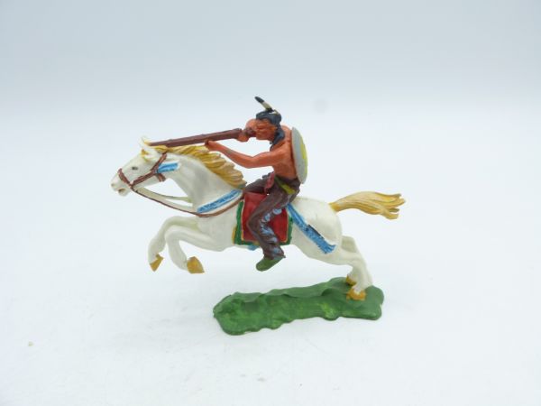 Elastolin 4 cm Indianer zu Pferd mit Gewehr, Nr. 6845 - nur 1 Feder