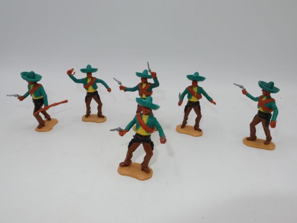 Timpo Toys Satz Mexikaner zu Fuß, grün/gelb/schwarz, grüne Hüte (6 Figuren)