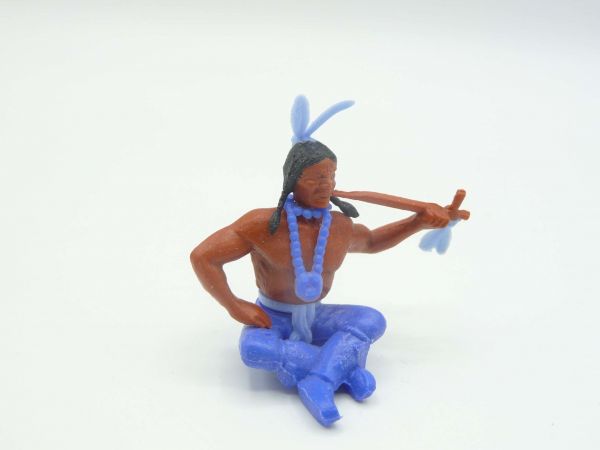 Timpo Toys Indianer sitzend mit Pfeife - seltenes Unterteil in mittelblau