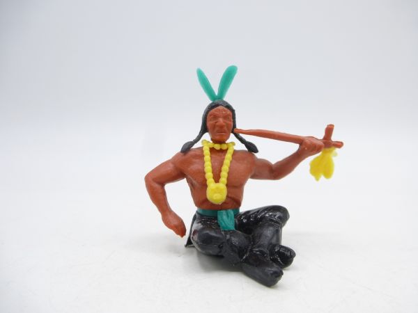 Timpo Toys Indian 3rd version sitting with pipe of peace, black trousers