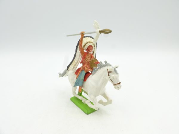 Britains Deetail Indian riding, chief throwing spear