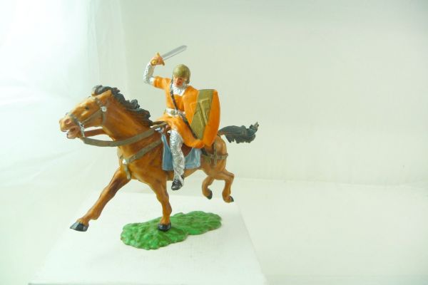 Elastolin 7 cm Ougen Normanne mit Schwert zu Pferd, Nr. 8857, Bem. 2 - seltenes Orange