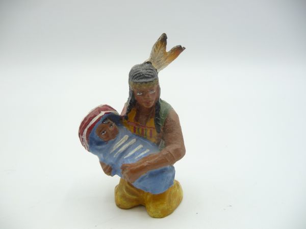 Elastolin Composition Indian woman kneeling with baby - great painting, top condition