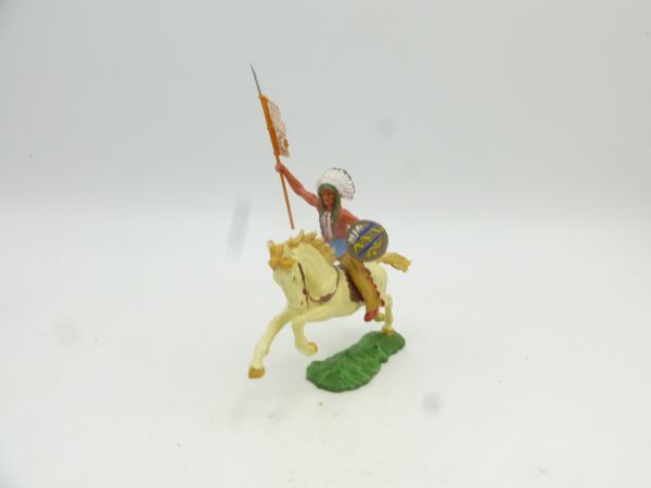 Elastolin 4 cm Häuptling zu Pferd mit Speer, Nr. 6854 - tolle Bemalung