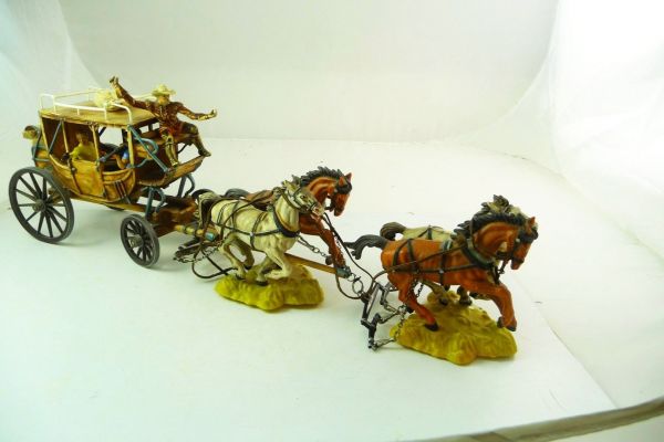 Elastolin 7 cm Stagecoach, 4-horse carriage, painting 2, incl. figures