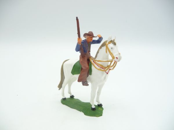 Elastolin 4 cm Cowboy zu Pferd, spähend, Nr. 6994 - unbespielt, schöne Figur
