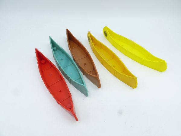 Timpo Toys 5 Indian canoes, different colours - 1 pin missing each