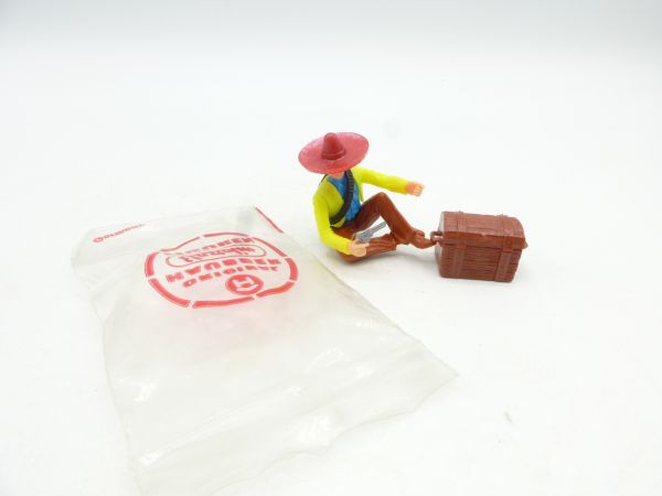 Elastolin 5,4 cm Mexican sitting with pistol + chest - in original bag