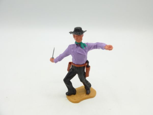 Timpo Toys Cowboy 3. Version stehend mit Messer, fliederfarbenes Hemd