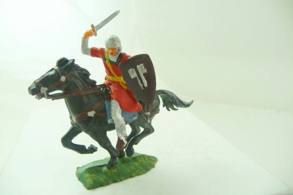 Elastolin 4 cm Normanne mit Schwert zu Pferd, Nr. 8857, hellrot - sehr guter Zustand