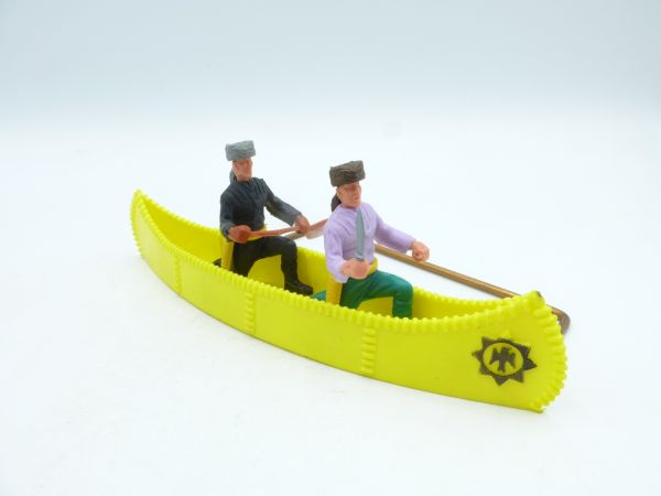 Timpo Toys Trapper canoe, lemon yellow, black emblem (2 trappers)