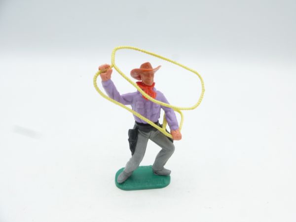 Timpo Toys Cowboy 2nd version with lasso, purple shirt, light brown hat