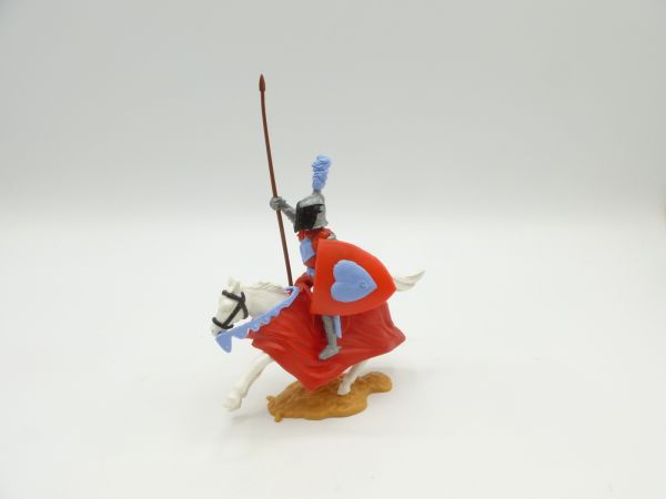 Timpo Toys Visierritter rot/hellblau zu Pferd mit Lanze hoch - tolle Kombi