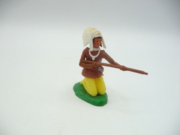 Elastolin 5,4 cm Indianer kniend mit Gewehr + Messer - seltenes Neongelb