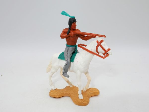 Timpo Toys Indianer auf seltenem gehenden Pferd (weiß, braune Zügel / Zaumzeug)