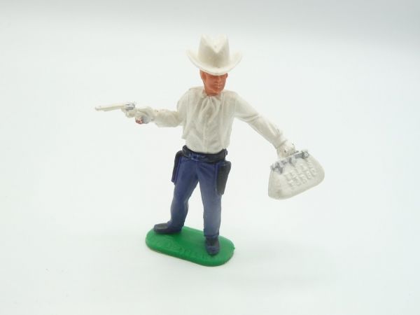 Timpo Toys Cowboy mit Pistole + Geldtasche, dunkelblau, schwarzer Gurt