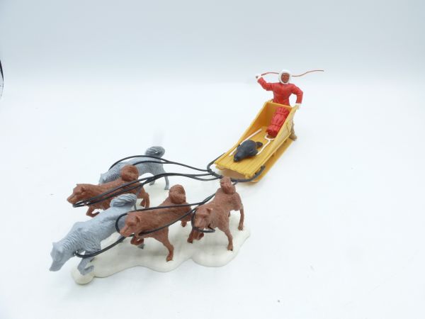 Timpo Toys Hundeschlitten, Fahrer rot - Top-Zustand