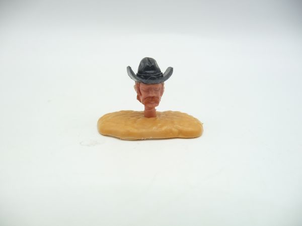 Timpo Toys Cowboy head, black hat, brown hair + moustache